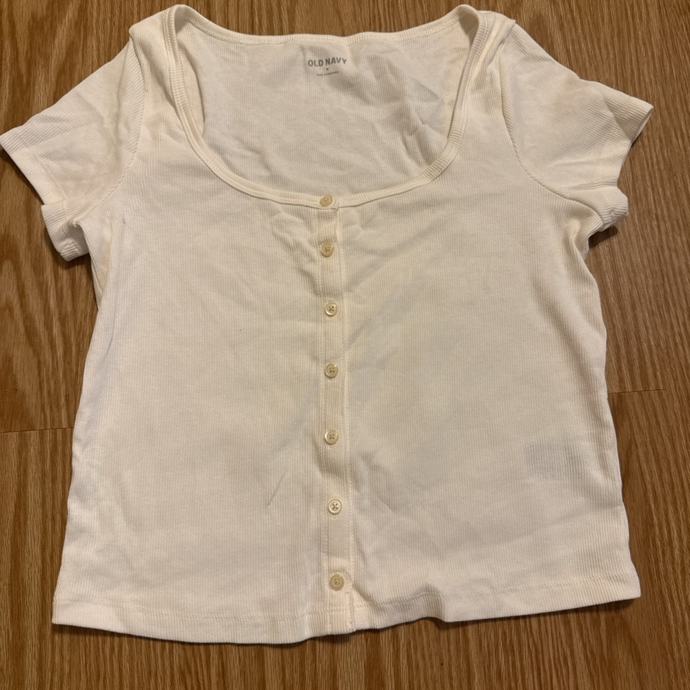 Old Navy Off-White Short Sleeve Button-Up